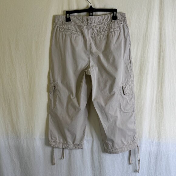 St. John’s Bay Women’s Cargo Capri Pants Khaki Drawstring Leg Tie Cotton Size 12 - Picture 5 of 9